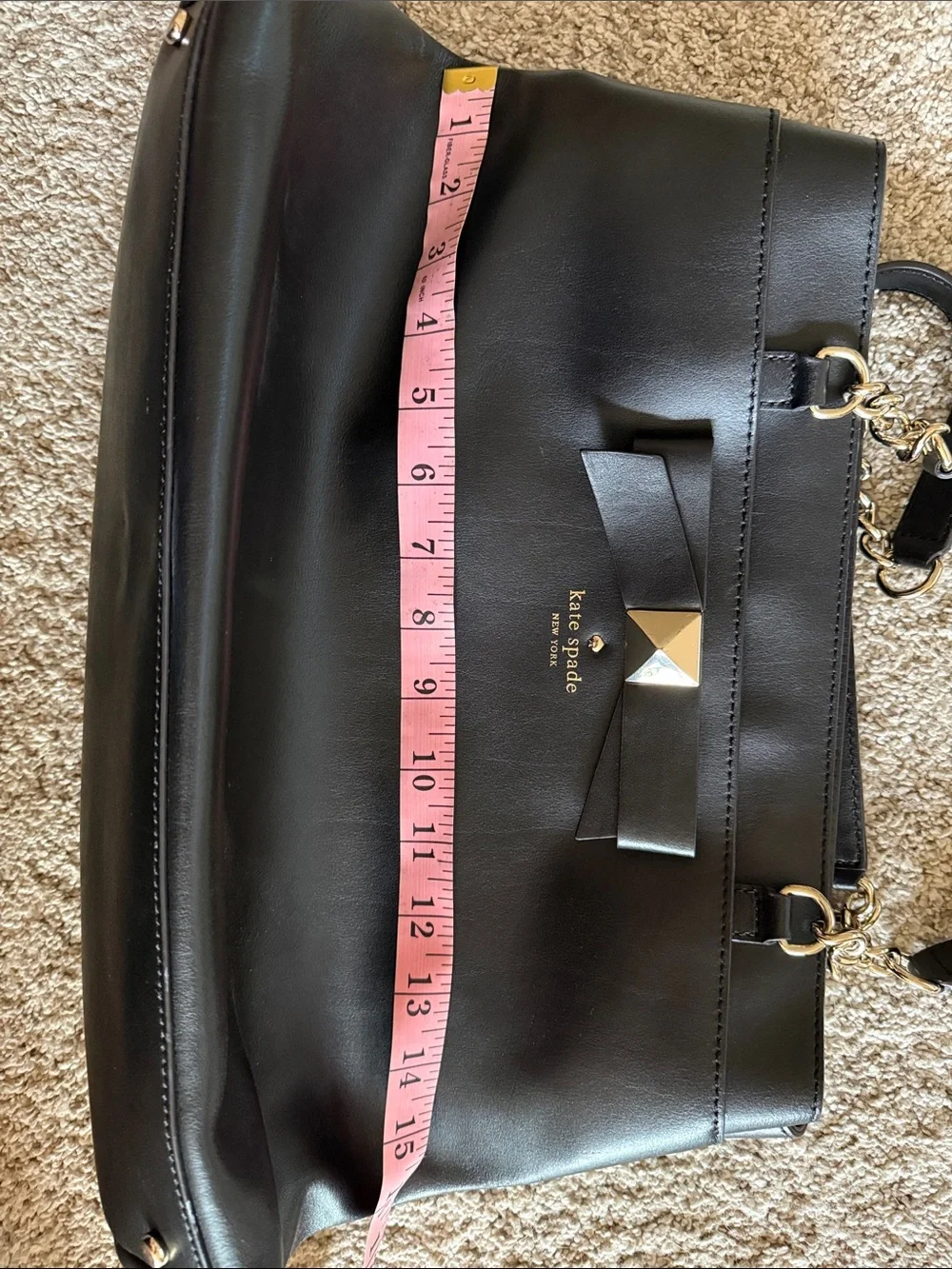 kate spade Black Leather Bow-Accent Tote with Gold Chain Straps